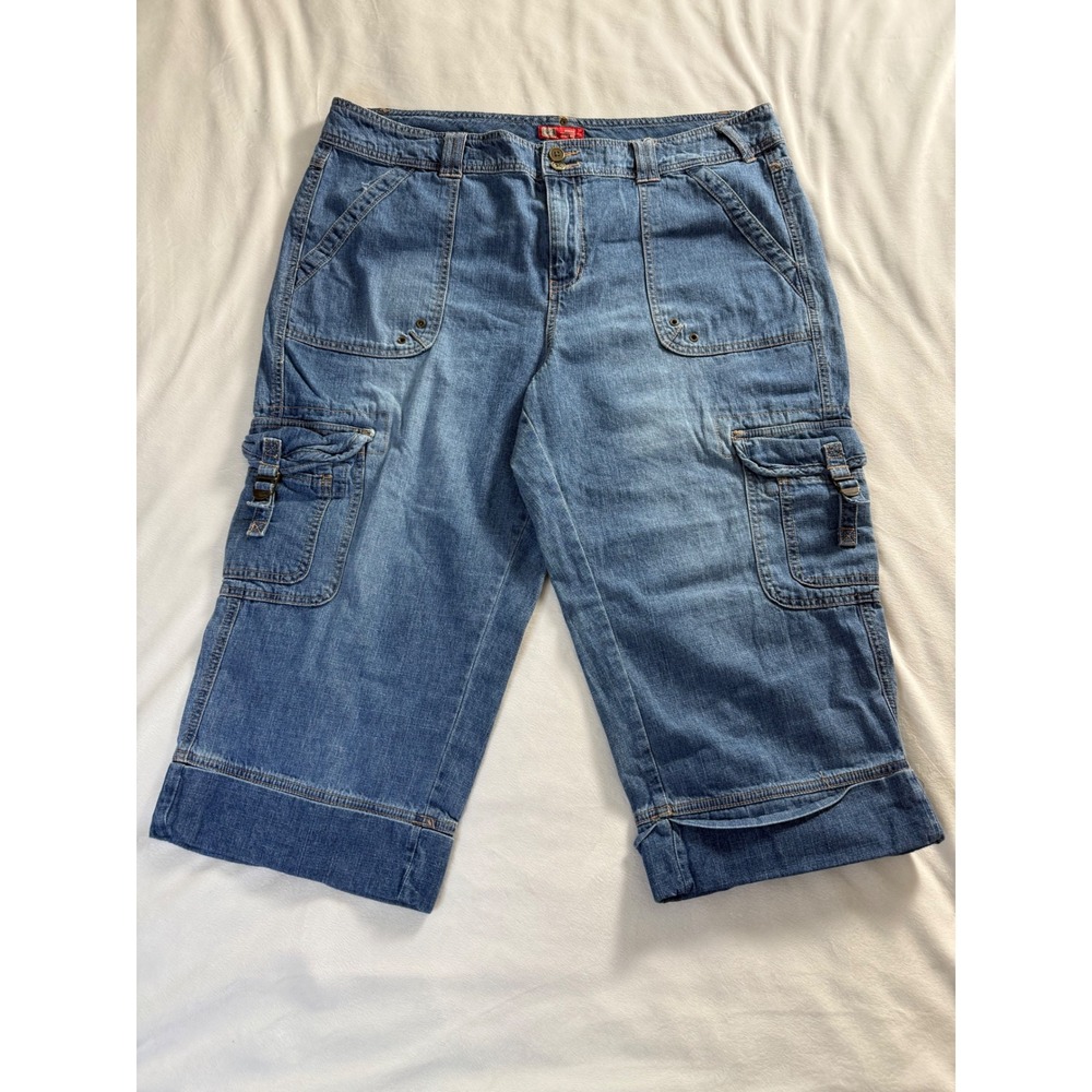 Faded Glory Womens 20W Cargo Capri Jeans Light Wash Denim Utility Crop Pants